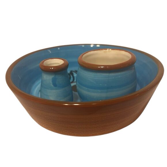 Naturally Med Olive Dish Ceramic Blue & Terracotta Tapas Serving Tray Host Gift - Picture 7 of 10